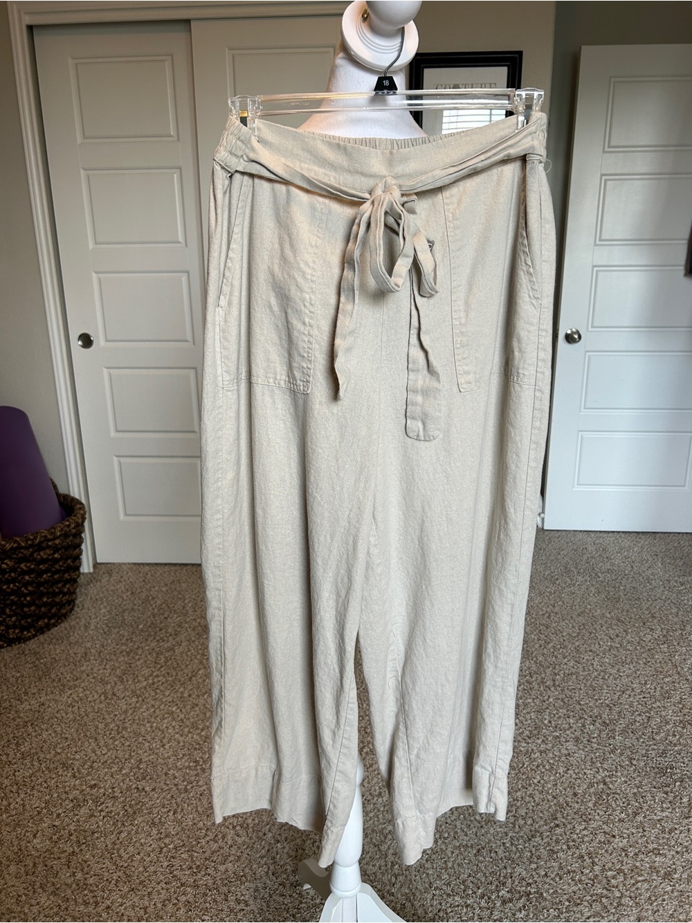 KENSIE JEANS Khaki Linen-blend Wide Legged Crop Pants Fisherman Coastal Large
